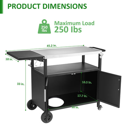 OUTGUAVA Outdoor Grill Cart with Storage Movable Grill Cart Outdoor Kitchen Island Pizza Oven Table Food Prep Table with Wheels Storage Cabinet for Outside Patio Backyard Garden