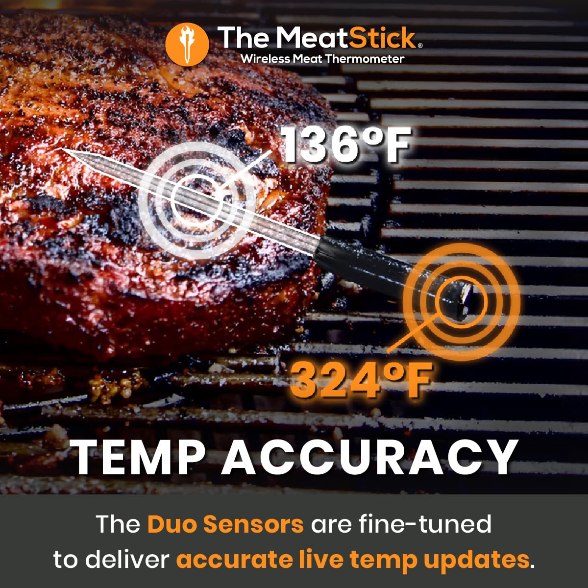 MeatStick - Wireless Meat Thermometer for Grilling and Smoking, Smart Meat Thermometer, Wireless Grill Thermometer, Wireless Meat Probe for Smoker, BBQ, Air Fryer, Deep Frying, Oven, Sous Vide