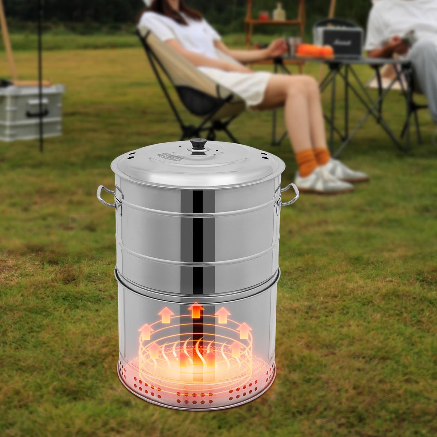 Stainless BBQ Grill Barrel, Large Portable Charcoal Grills with 50 Skewers Vertical Charcoal Smoker Grill Barrel for Outdoor Cooking and BBQ Camping Backyard 932F° (20.87 * 25.98in)