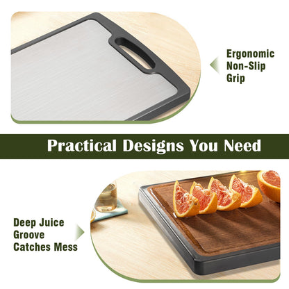 Titanium Cutting Board Double Sided, 15” Wood Cutting Board for kitchen, GR1 Titanium & Ebony Large Chopping Board for meat with Juice Groove for Meat & Veggies