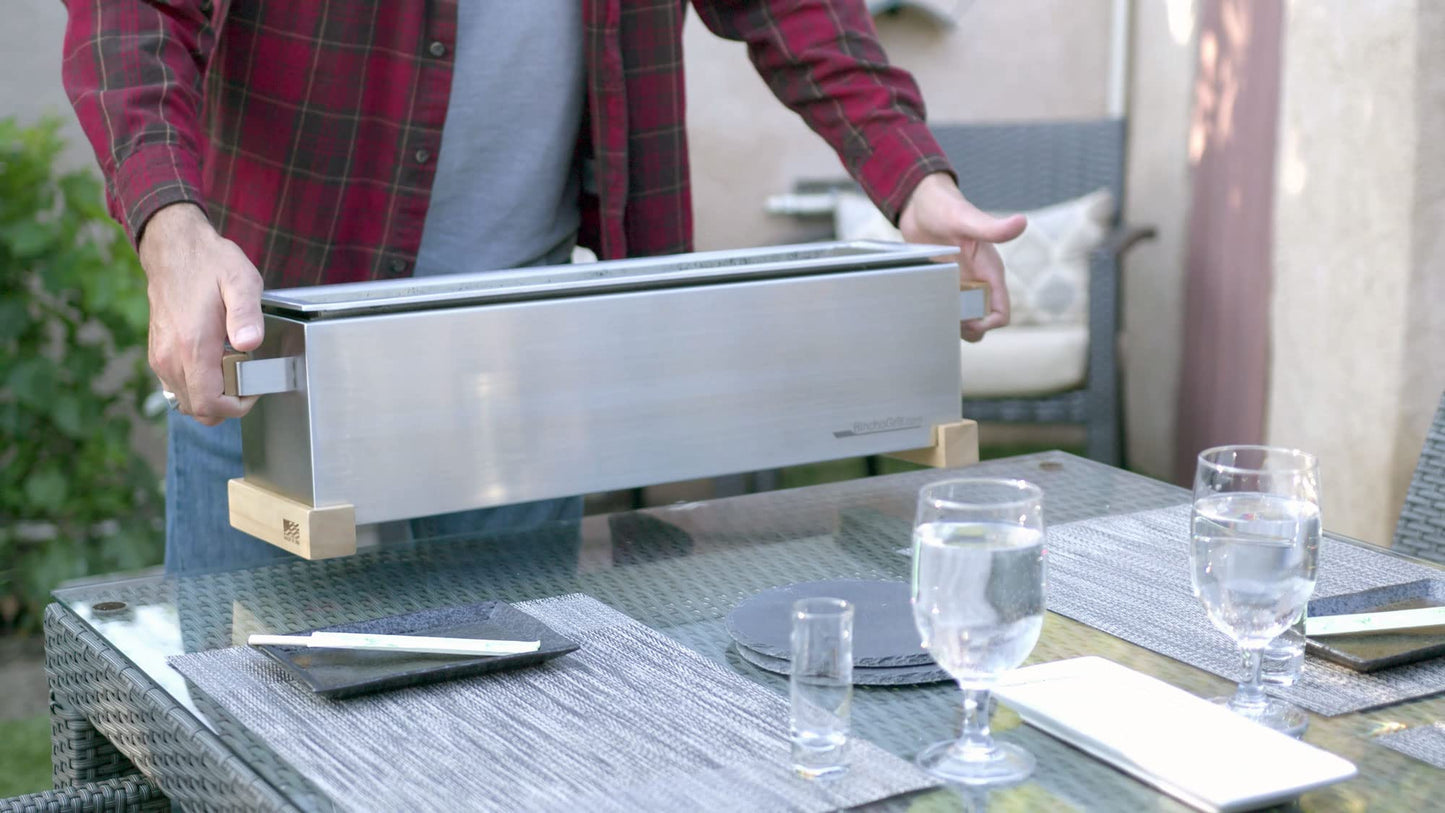 The Bincho Grill GR610S – 24" Tabletop Yakitori Grill – Japanese Style Charcoal Robata BBQ – Binchotan Grill for Authentic Japanese Grilling – Made from Durable Stainless Steel