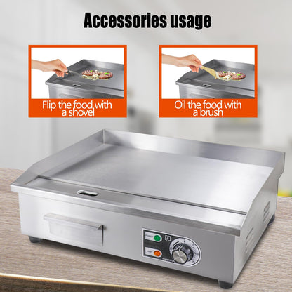 ExGizmo 22" Commercial Electric Griddle,Electric Countertop Flat Top Griddle,110V 1600W Electric Flat Top Grill,Non-Stick Restaurant Teppanyaki Stainless Steel Grill,Adjustable Temperature Control