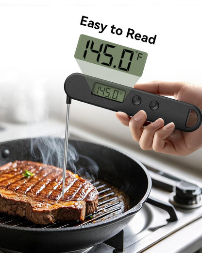 Instant Read Meat Thermometer Digital - Perfect for Meats, BBQ Grill, Frying, Bread and More | Great Gift (Gray)