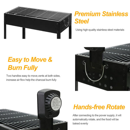 BESTHLS Barbecue Charcoal Grill with Electric Rotisserie Meat Forks & 6-Piece Skewer Set for Outdoor Cooking Camping Hiking Picnics Tailgating Backpacking or Any Outdoor Event