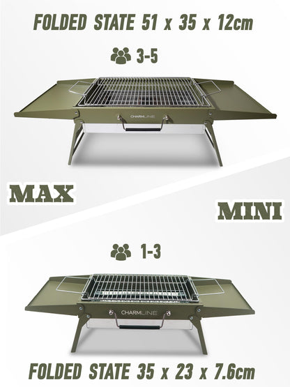 Charmline 14x9inch Small Desktop Charcoal Grill, Liftable Grilling Net, Saving Space Grill for Indoor and Outdoor, BBQ Grill for Camping, Gardens, Picnics, Beach Parties, Green