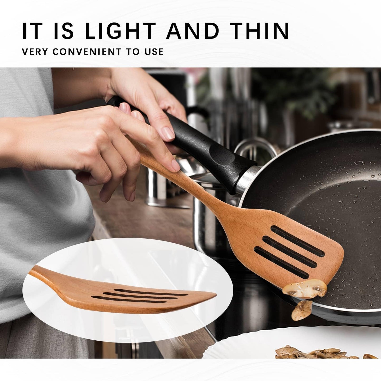 Hefild 2PCS Wooden Spatulas for Cooking, 12 inch Wood Spatulas Set with Flat Wood Spatula & Slotted Spatula – Beech Cooking Utensils for Nonstick Pans – Wooden Spoons for Cooking