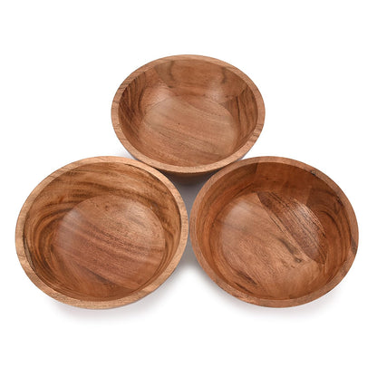 NIRMAN Bowl Set Acacia Wood for Kitchen Bowls for Entertaining Small Snack Bowls Set Kitchen Counter, Candy Bowl Bowls, Wooden Bowls for Décor (6" x 6" X 2.75"), (Set of 3)