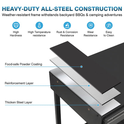 IRONWALLS Outdoor Grill Table Cart, 31"L x 17" W Folding Grilling Cart with Wheels, Portable Griddle Stand Pizza Oven Table, Food Prep Table, Wood-fire Grill Stand for Barbecue, Camping