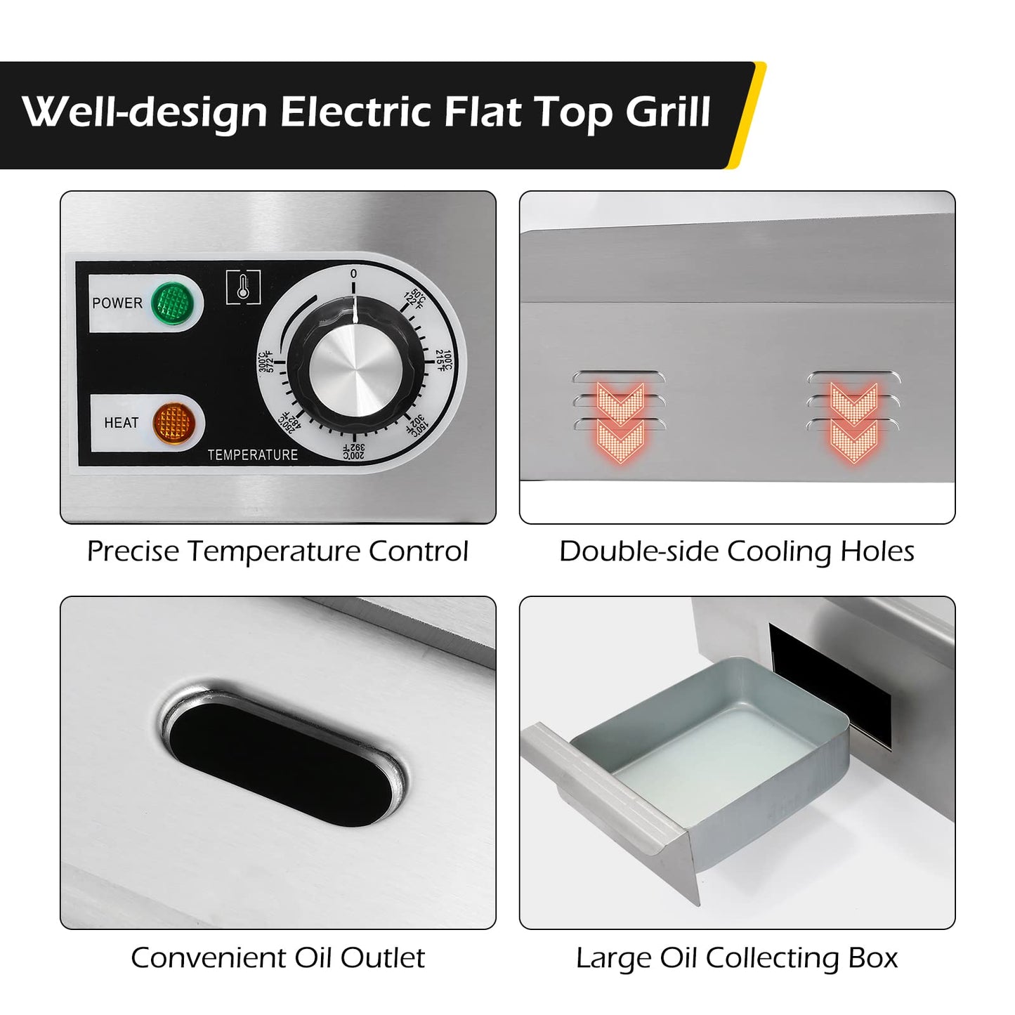 Dyna-Living Commercial Electric Griddle 22'' Flat Top Grill Countertop Griddle 3000W 110V Stainless Steel Teppanyaki Grill Large Griddles for Restaurant Kitchen