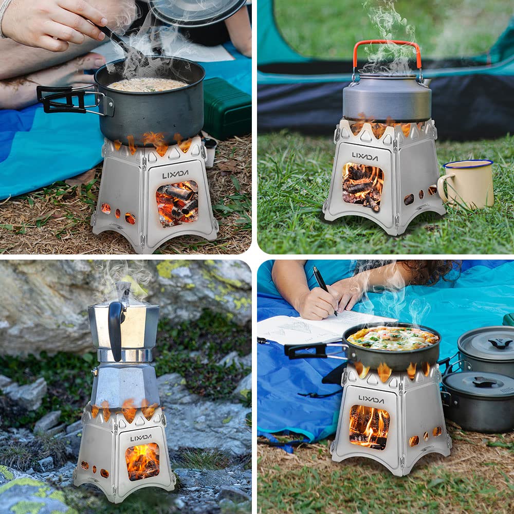 Lixada Camping Wood Stove Folding Lightweight Stainless Steel Wood Burning Stoves Portable Backpacking Stove for Outdoor Camping Hiking Backpacking Picnic Hunting BBQ