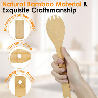Bamboo Wooden Spoons for Cooking 8Pcs, Wooden Cooking Utensils Sets, Wooden Kitchen Bamboo Utensil Set, Spatula for Cooking, Wood Spatula, Wood Utensils kitchen essentials