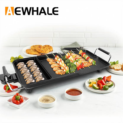 AEWHALE 3-in-1 Electric Nonstick Griddle Grill 1800W,Teppanyaki Grill with Removable Temperature Control & Drip Tray for Pancakes Burgers Eggs,22"x 10.5"