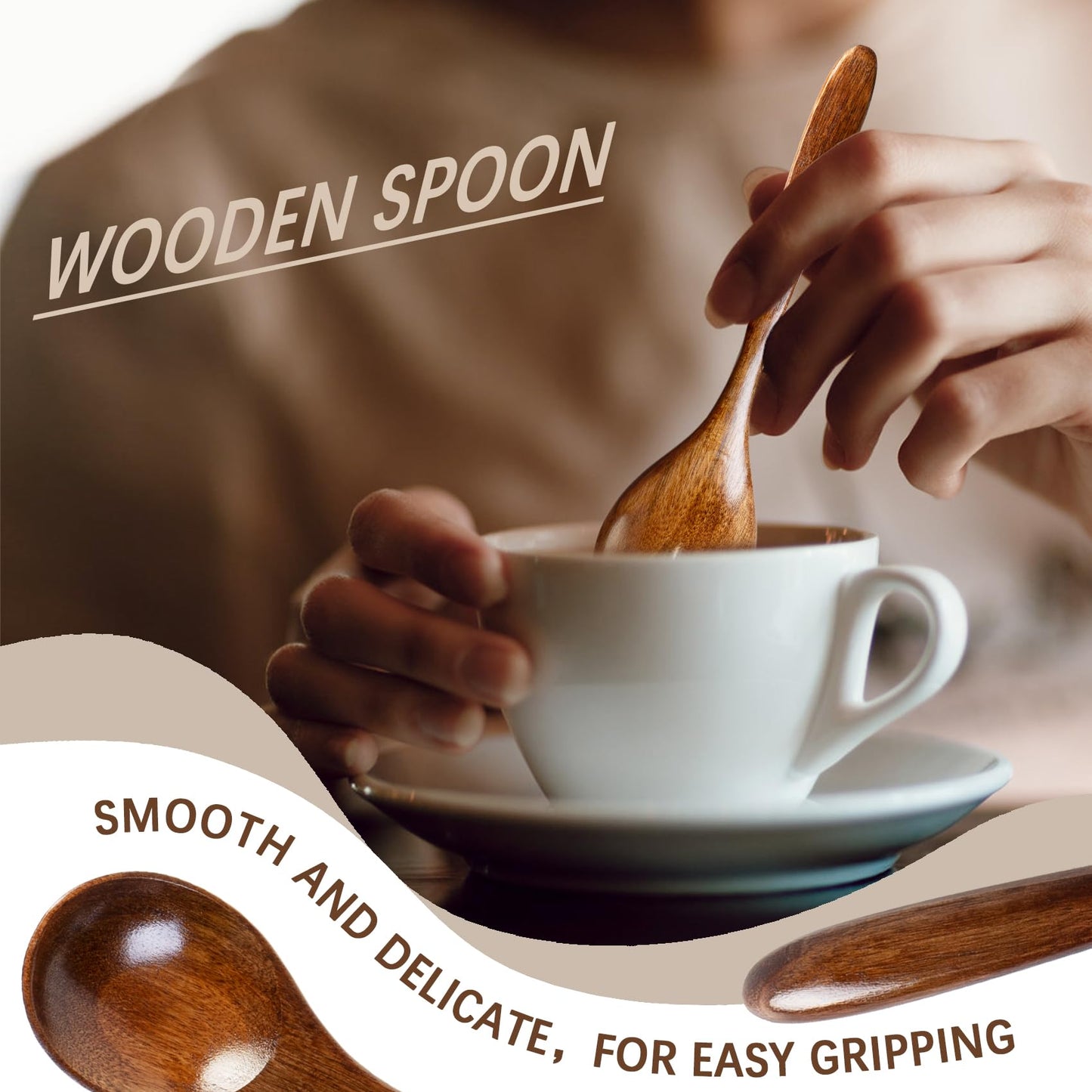 Hefild 6 PCS Wooden Spoons for Honey, 6.7 inch Small Wooden Spoons - Terrific for Tea, Coffee & Soup, Little Wood Serving Table Spoon Set, Bulk Bamboo Teaspoon for Eating with Unique Design
