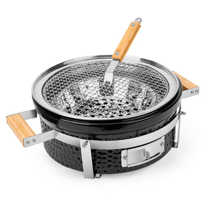Onlyfire Ceramic Hibachi Charcoal Grill with Grid Lifter, 14" Portable BBQ Yakitori Grill with Stainless Steel Grate for Outdoor Patio Backyard Barbecue Cooking, GS305