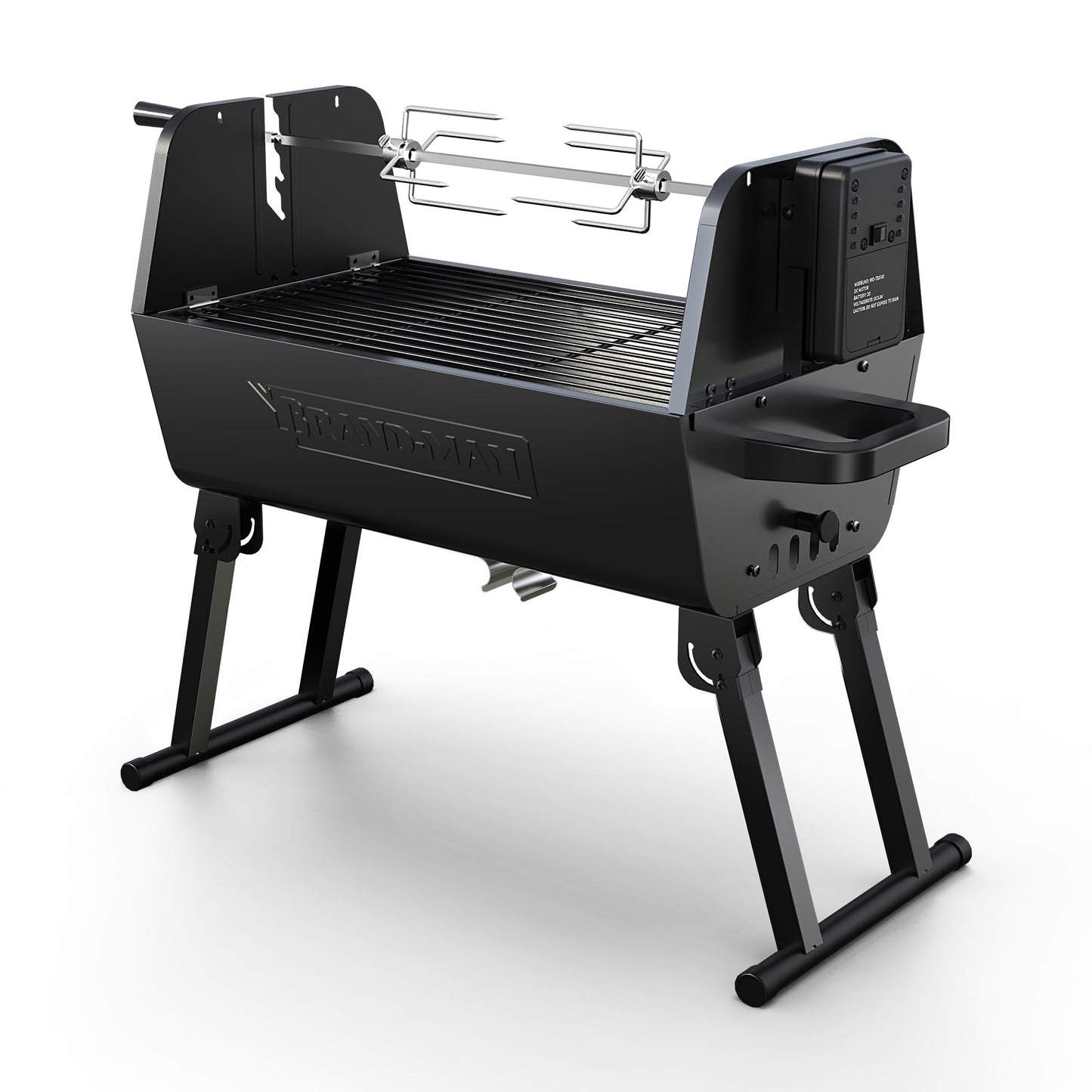 Brand-Man 2-in-1 Charcoal BBQ Grill & Motorized Rotisserie, Outdoor Portable Grill with Spit Roaster for Camping & Tailgating, Foldable, Adjustable Height, Dual Vents