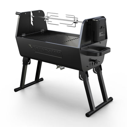 Brand-Man 2-in-1 Charcoal BBQ Grill & Motorized Rotisserie, Outdoor Portable Grill with Spit Roaster for Camping & Tailgating, Foldable, Adjustable Height, Dual Vents