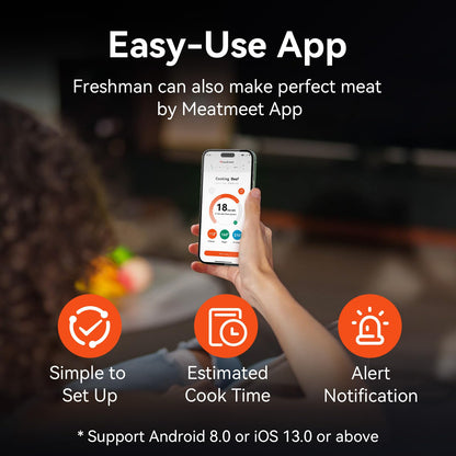 Meatmeet Pro Smart WiFi Wireless Meat Thermometer, Unlimited Range, Improved Stability, Ultra-Thin Probe, Bluetooth Digital Food Thermometer for Remote Monitoring of Oven/Kitchen/BBQ/Grill/Rotisserie
