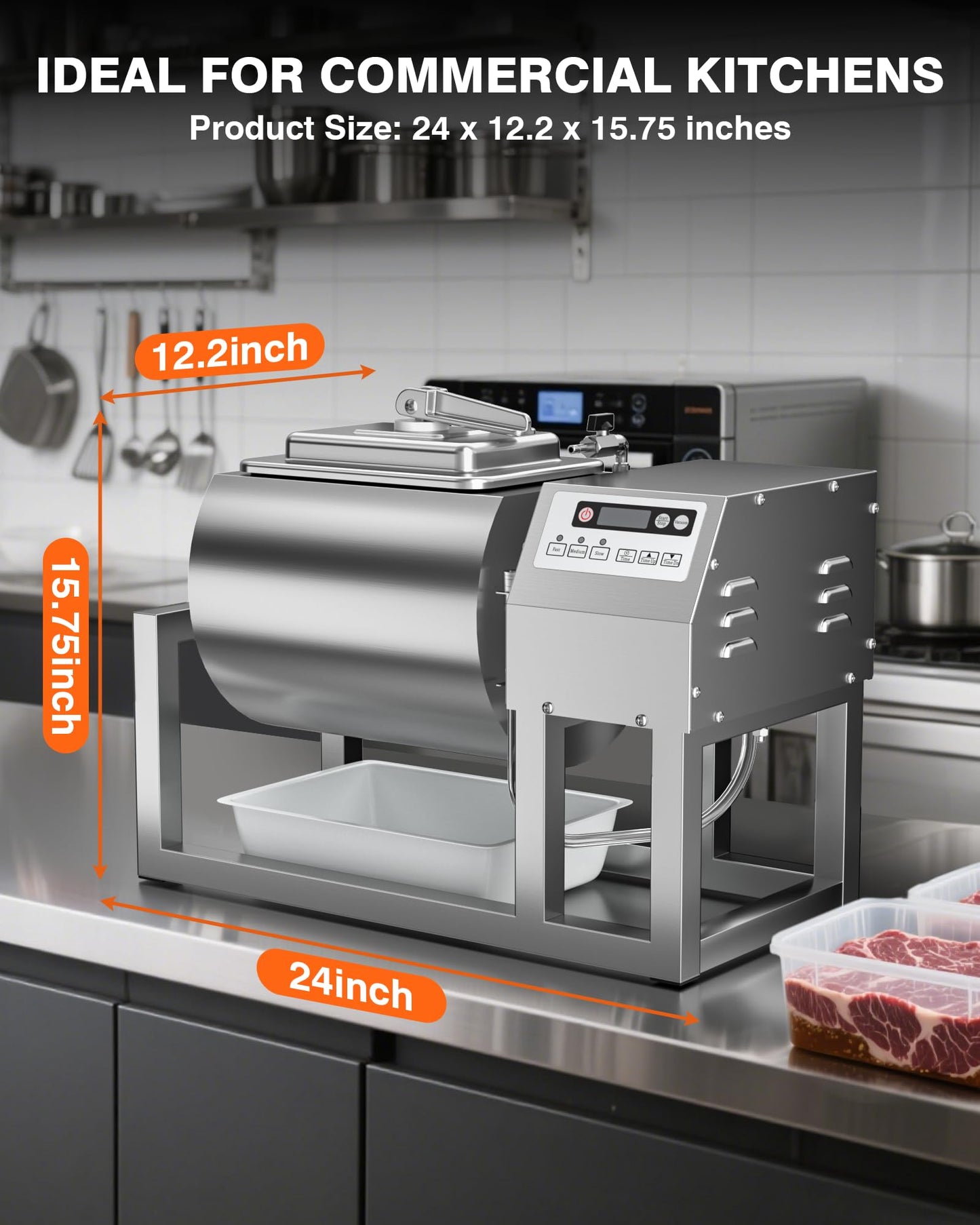 PYY Vacuum Tumbler Marinator - Max.20LBS Commercial Meat Tumbler Marinator 20L 30Min Fast Marinating,80W Copper Motor, Bidirectional Rotation,3 Speeds,Stainless Steel Meat Tumbler for Catering Kitchen