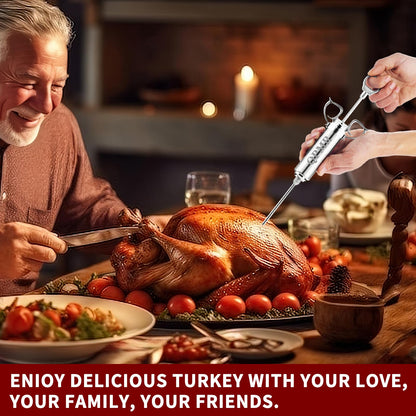 QPMR Meat Injector Syringe Kit, 2-oz Large Capacity Marinade Turkey Injector with 3pcs Stainless Steel Marinade Injector Needles for BBQ Grill Smoker & Turkey & Brisket