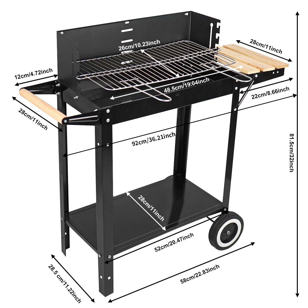 gzcmxh Charcoal Grill: Outdoor cooking Charcoal with side wood board - Charcoal Grill with Wheel and Handle for Outdoor, Camping (black)