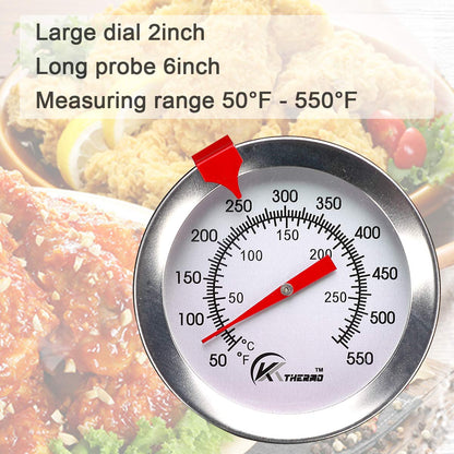 KT THERMO Deep Fry Thermometer with Instant Read,Dial Thermometer,6" Stainless Steel Stem Meat Cooking Thermometer,Best for Turkey,BBQ,Grill