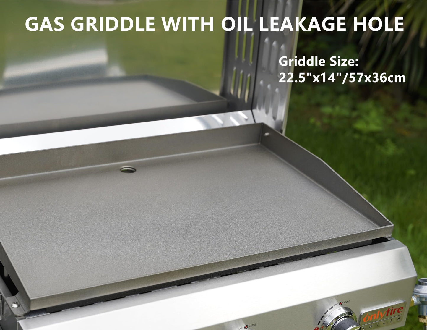 ONLYFIRE GRILLS Tabletop Gas Griddle with Foldable Legs, Portable 3-Burner Propane Gas Flat Top Grill Griddle for Outdoor Cooking Patio Barbecue Camping Tailgating RV BBQ, Stainless Steel, #GS309