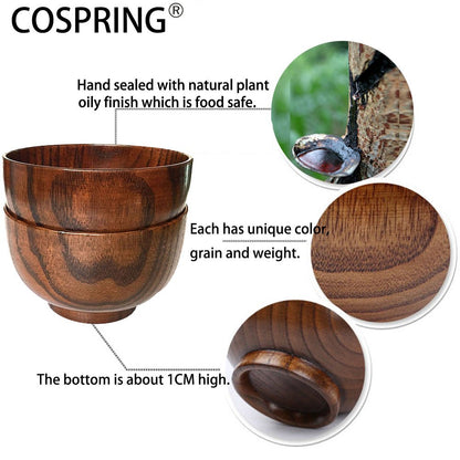 Cospring Handmade Wood Bowl, Mug, for Rice, Soup, Dip, Coffee, Tea, Decoration (4PCS Jujube Bowls, M: 4.5'' Dia x 2.6'' High)