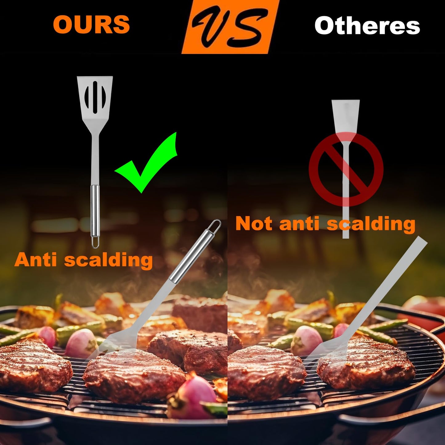 YJHOLE Grill Tools for Outdoor Grill - 7PCS BBQ Tools Grill Utensils with Grill Tong, Fork, Spatula, Basting Brush, Grill Cleaning Brush, Sharp Steak Knife, BBQ Tool Set Grilling Tool Kit