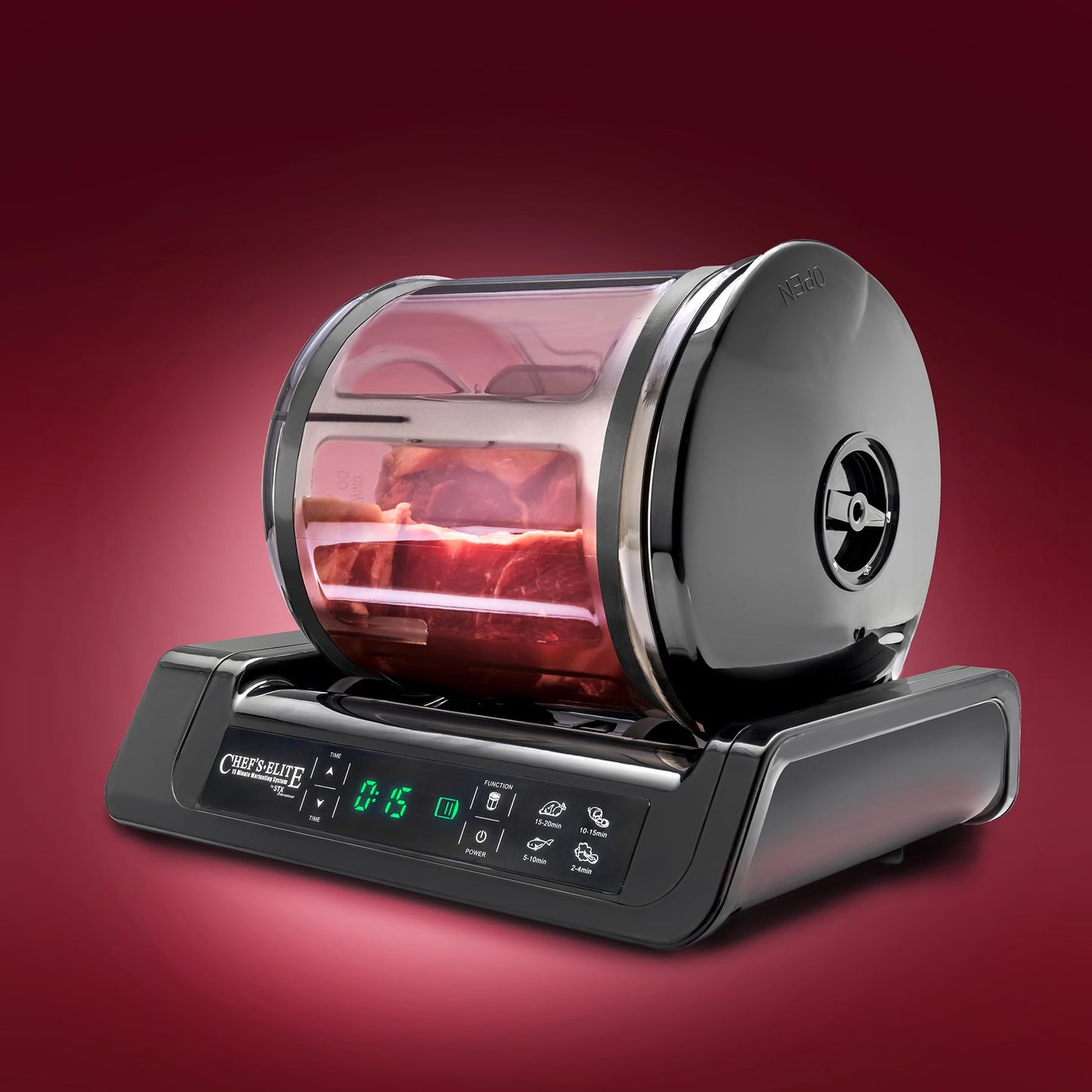 STX International Chef's Elite Vacuum Marinator & Tumbler | Marinate Meat & Vegetables in 15 Minutes | Adjustable Timer | Auto Shut-Off | Meat Tenderizer Included