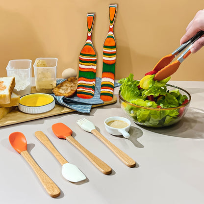 Kitchen Utensils Set,8PCS Spurtles Kitchen Tools,Pakkawood Spurtle Set,wooden Handle silicone Cooking Utensils Set,with Whisk,Brush,Tongs, Spoon Spatula,Silicone spoon