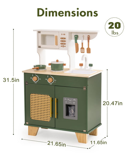 ROBOTIME Play Kitchen with Pretend Ice Cube Dispenser for Toddler, Wooden Kids Kitchen Play Set, Toy Kitchen Set for Kids Age 3 4 5 6 7 (Vintage Green)
