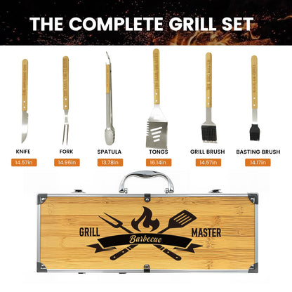 Grilling Accessories Kit for Outdoor BBQ,Heavy Duty Grilling Tools Wooden BBQ Grill Accessories Kit for Backyard Grill Utensils Set Gifts for Fathers Day, Grill Tools Set for Outdoor Grill with Case