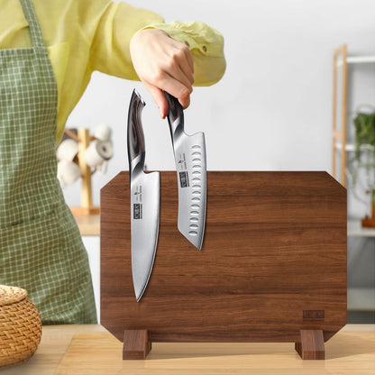 HOSHANHO Magnetic Knife Block, Thickened Acacia Wood Kitchen Knife Holder Stand with Strong Magnets, Multifunctional Double Side Knife Storage Organizer for Kitchen Counter