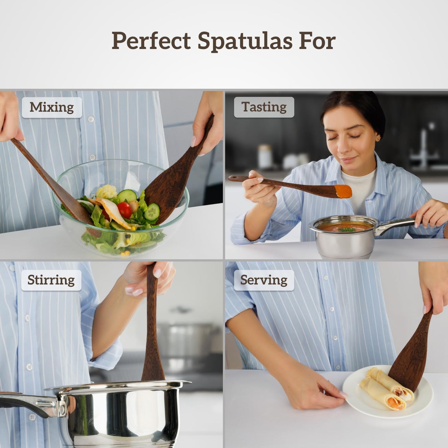 Long & Small Spatula For Nonstick Frying Pan, Wooden Spatula For Cooking, Wooden Spoons for Cooking Utensils Set, Wood Kitchen Utensils Set Spatulas for Kitchen Use Rice Paddle Wood Turner Egg Scraper