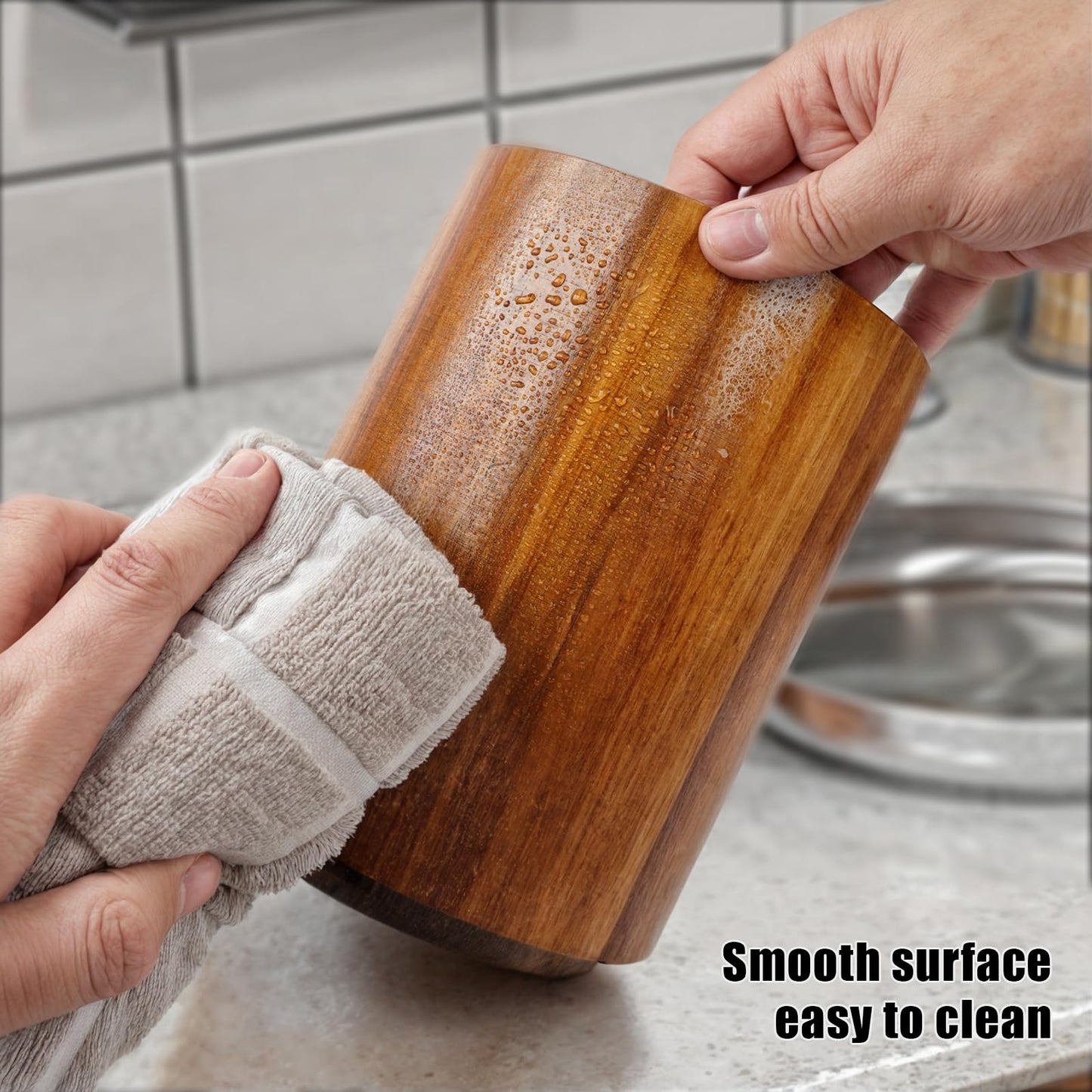 LIOZLIOLY Large Acacia Wood Utensil Holder for Kitchen Counter, 360° Rotating Kitchen Utensil Holder, Set of 2 (7.9" & 5.9"), Rustic Farmhouse Decor Accessories