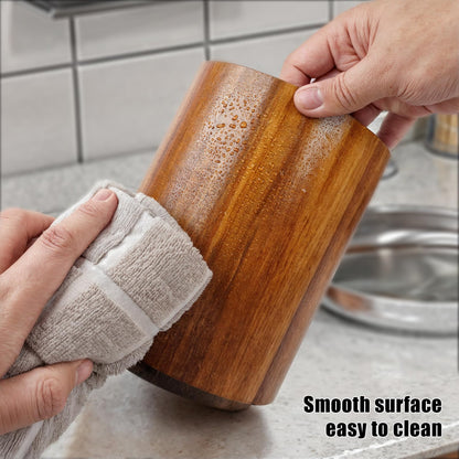 LIOZLIOLY Large Acacia Wood Utensil Holder for Kitchen Counter, 360° Rotating Kitchen Utensil Holder, Set of 2 (7.9" & 5.9"), Rustic Farmhouse Decor Accessories