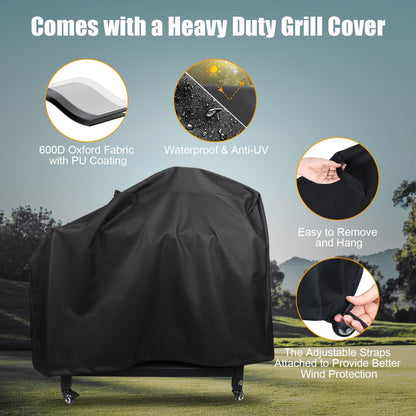 Universal Grill Stand for Ninja Woodfire Outdoor Grill,Portable Foldable Grill Cart Table for XSKUNSTAND OG700 OG800 OG900 OO101 SER Smoker Pizza Oven Accessories with 4 Wheels & Grill Cover