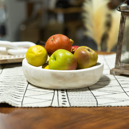 COLLECTIVE HOME - Paulownia Wood Hand Carved Tray, Fruit Snack Holder, Decorative Bowl, Rustic Home Decor Accessories for Coffee Table, Living Room, Wedding Centerpiece, 10" (washed white)