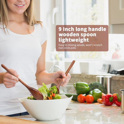 AERZIP 9 Inch Wooden Spoons for Eating Mixing Stirring Soda Jam Honey, Long Handle Wood Soup Spoons for Serving Home Kitchen Cooking Table Spoon (2 PCS)