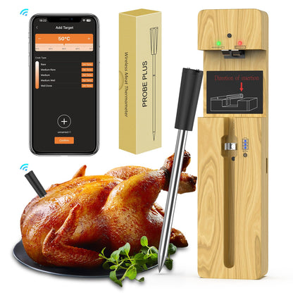 Wireless Meat Thermometer Bluetooth with Ceramics Probe for Grilling/Cooking Waterproof Digital Oven Food Thermometer with 600Ft Range Perfect for BBQ/Air Fryer Compatible with iOS & Android Smart App