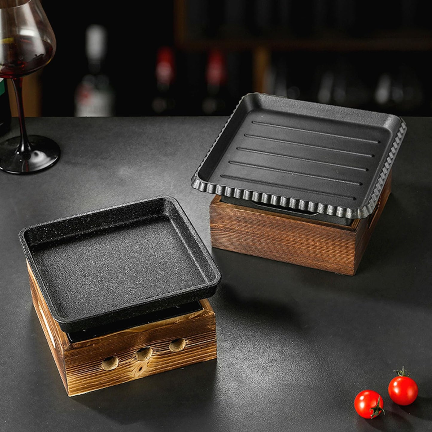 UGCER Japanese BBQ Grill Set, Portable Charcoal Stove with Wooden Base for Yakiniku, Robata, Yakitori, Takoyaki, Camping,C