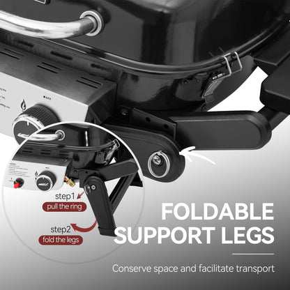 Royal Gourmet GT2005 2 Burner Portable Propane Gas Grill with Foldable Side Tables & Foldable Support Legs, Tabletop Gas Grill with Warming Rack for Outdoor Cooking & Grilling, Black
