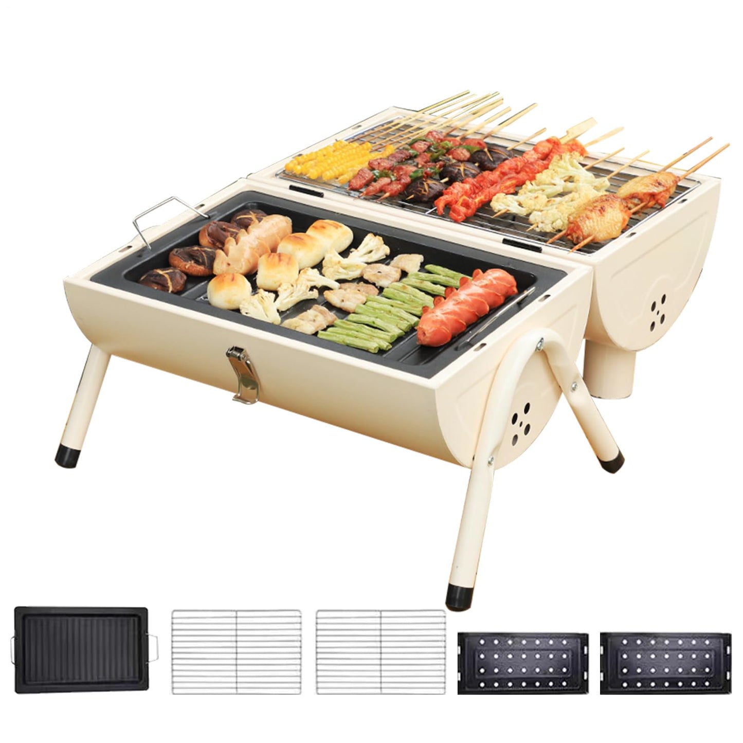 Barrel Grill - Portable Camping BBQ Smoker Grill | Lightweight Ventilated Barrel Style Barbecue for Outdoor Cooking on Porch, Balcony, Backyard, Patio, Home Garden, and Picnic Events