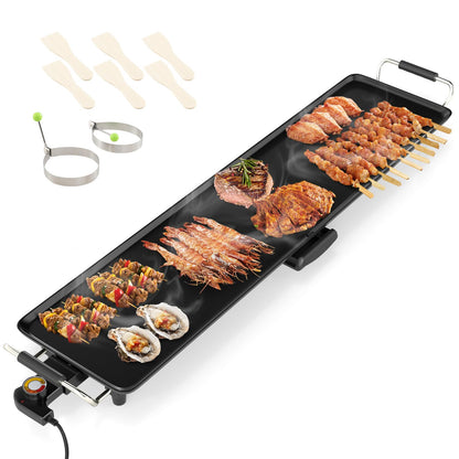 COSTWAY 35” Electric Griddle, Extra Large Teppanyaki Grill with Adjustable Temperature, Nonstick Surface, Insulated Handles & Drip Tray, Indoor Outdoor Tabletop BBQ Grill for Party, Camping & RV (35”)