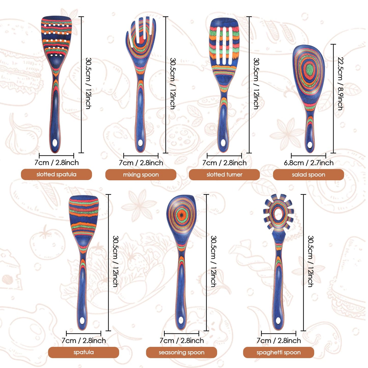 comfoyar Pakkawood Wooden Spoons for Cooking, 7 Pieces Kitchen Cooking Utenails Set with Spatula and Ladle, Heat Resistant Kitchen Cookware for Nonstick Pan