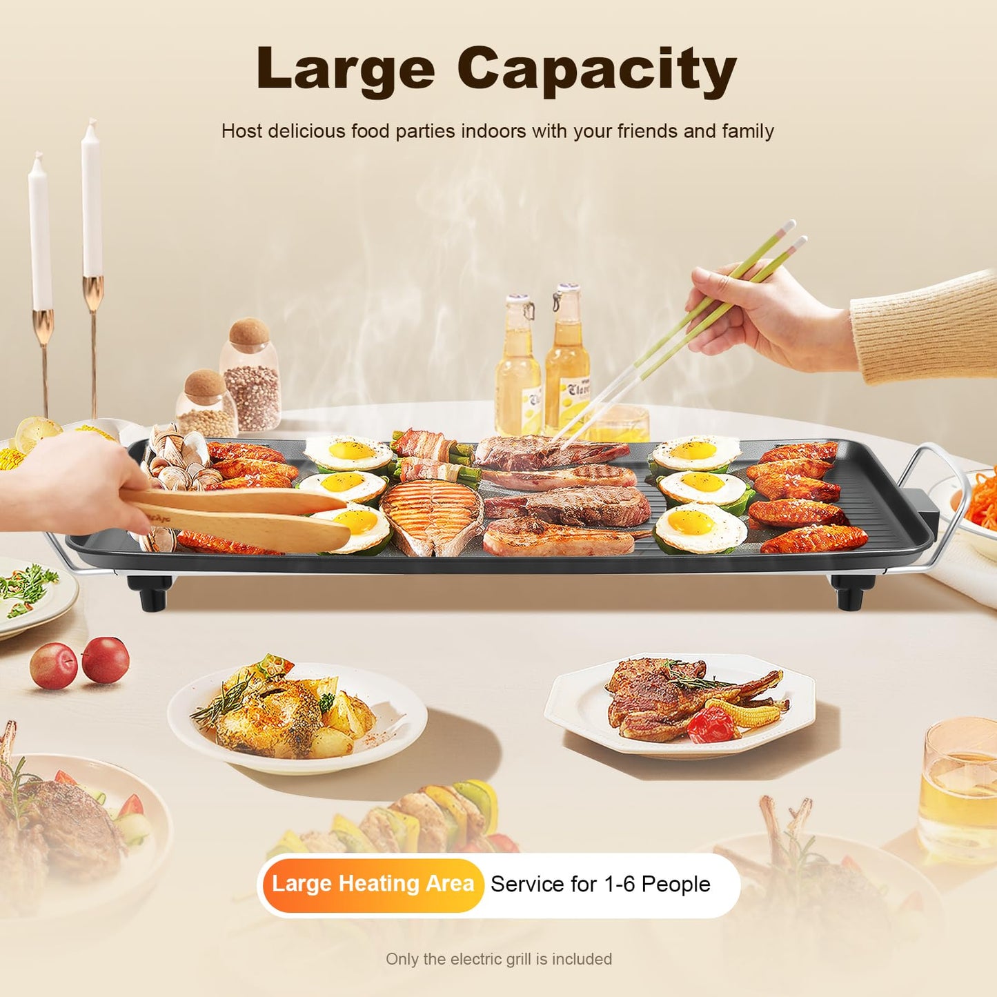 Electric Griddle 26" Teppanyaki Grill BBQ with Temperature Control, Smokeless Grill for Burger, Eggs, Pancake Griddle, Cooking Plates for Pancake Barbecue, Large Griddle for 1 to 6 people