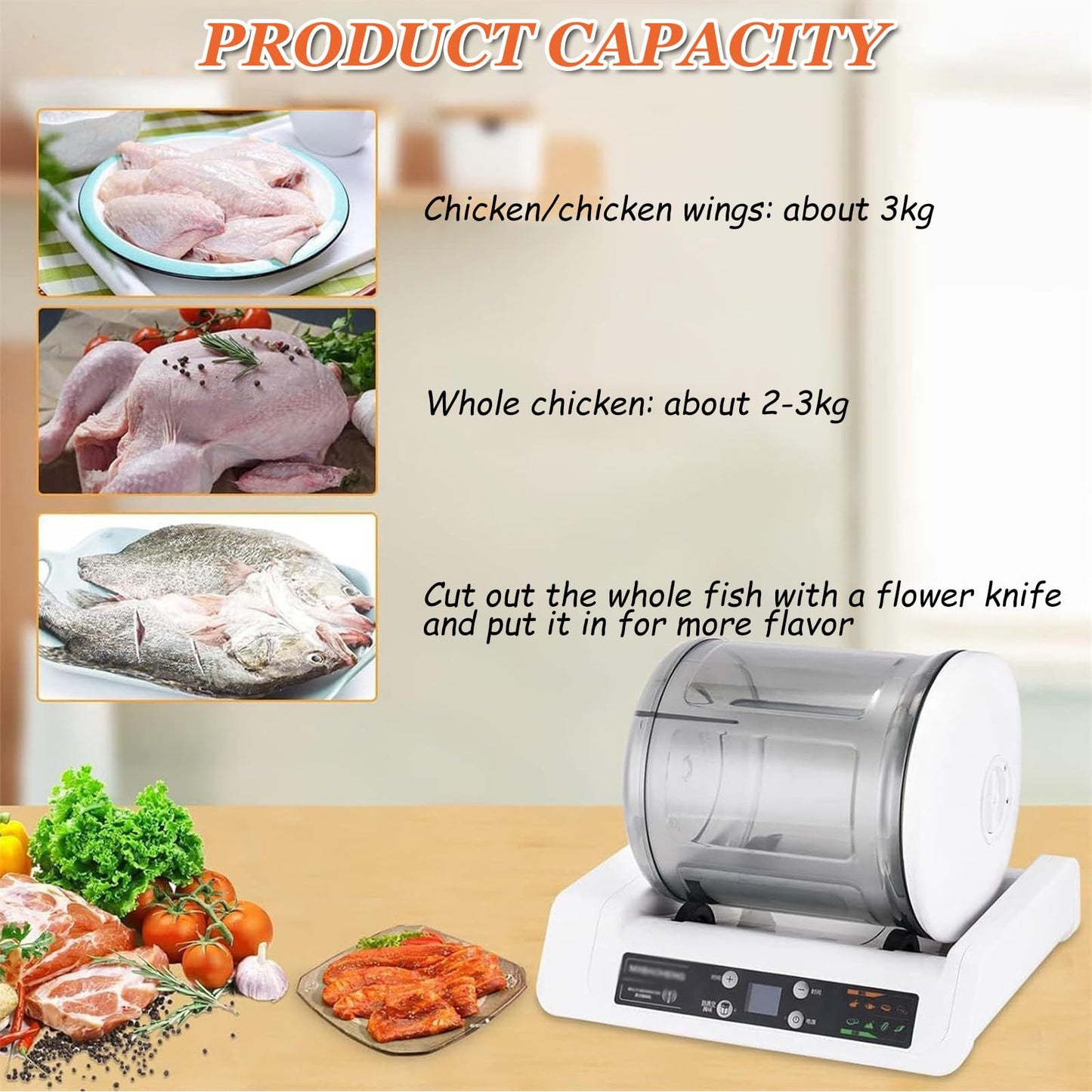 Automatic Vacuum Tumbler Marinating Machine, 5L Capacity, Meat and Vegetable Tenderizer, 15-Minute Quick Marinade, LED Display, for Kitchen and Commercial Food Processing,110V