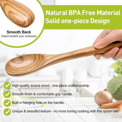 3 Piece Wooden Spoons for Cooking Spoon Set Wood Cooking Utensils Serving Spoon Kitchen Spatula Large Mixing Spoon Long Baking Ladle Bamboo Stirring Non Toxic Spoons Kitchen Tools Utensil