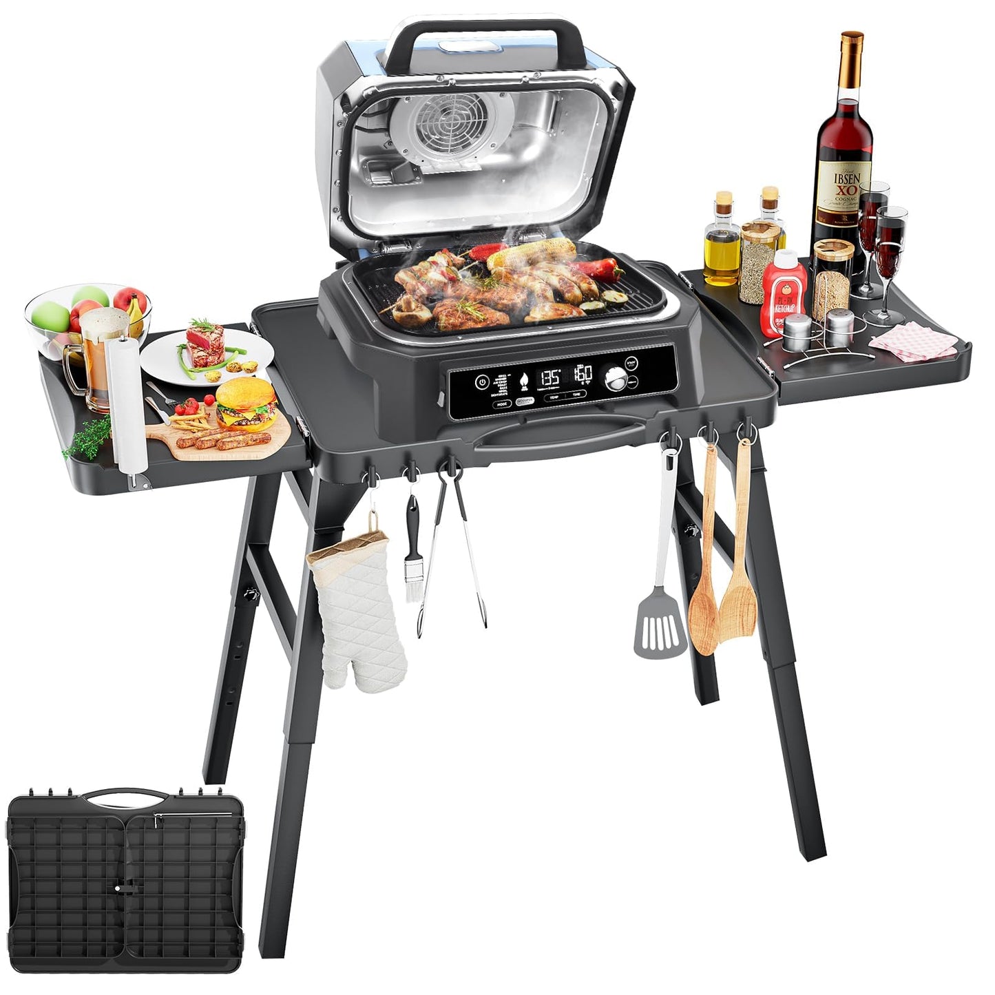 Grill Table Cart for Ninja Woodfire OG701 OG850 OG951, Pizza Oven Table Cart, Foldable Grill Stand for Ninja, Blackstone, Cuisinart, With Air Vent, Adjustable Height