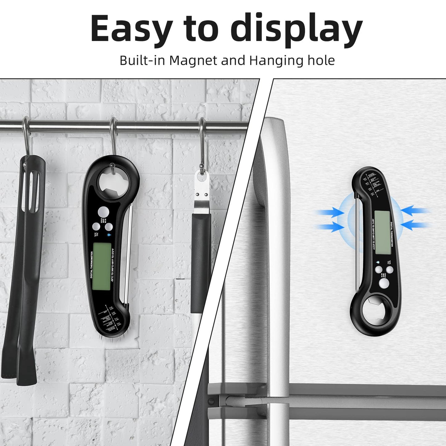 Instant Read Meat Thermometer for Grill and Cooking, Fast and Accurate Digital Food Thermometer with Backlit bi-fold Probe for Kitchen ovens, Frying, Candy, Steak